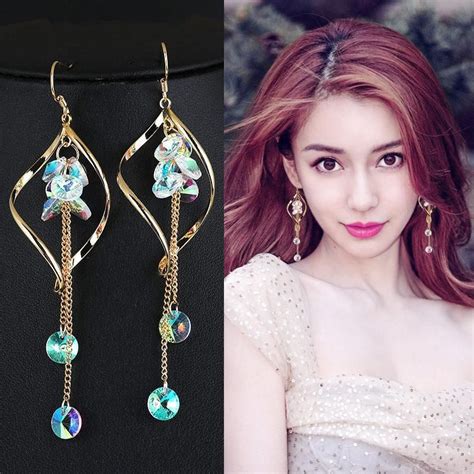 Crystal Geo Drop Earrings | Long tassel earrings, Long earrings, Drop earrings