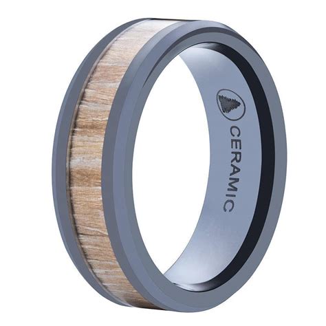 Black Ceramic Wedding Band With Natural Oak Wood – Alpine Rings