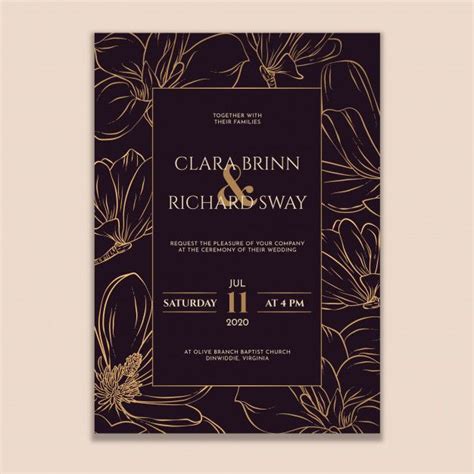 Premium Vector | Golden magnolia wedding invitation | Magnolia wedding ...