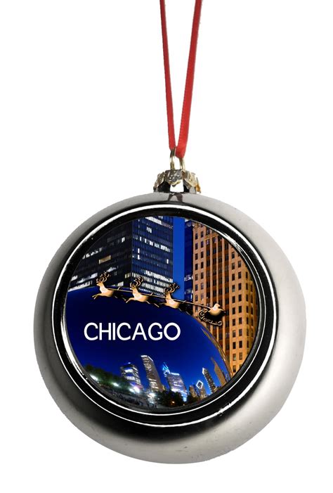 Chicago Ornament Christmas DÃ©cor Silver Ball Ornaments Santa Sleigh ...