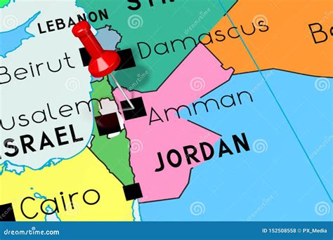 Jordan, Amman - Capital City, Pinned on Political Map Stock Illustration - Illustration of ...