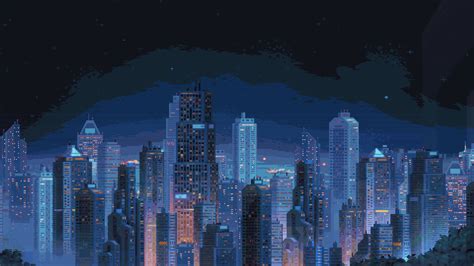 rog, 8 bit, pixel, logo, night, city, 4k HD Wallpaper