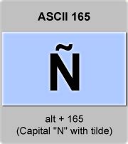 ASCII code Ñ ,Spanish letter enye, uppercase N with tilde, EÑE, enie ...