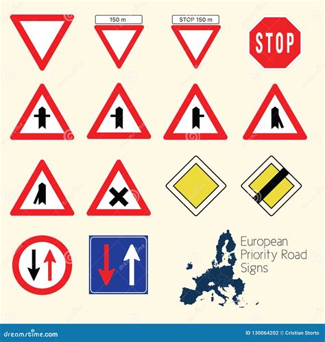 Europe priority road signs stock illustration. Illustration of circle ...