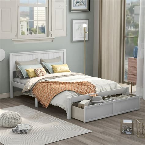 Full Size Wooden Platform Bed with Storage Drawers, White - Walmart.com - Walmart.com