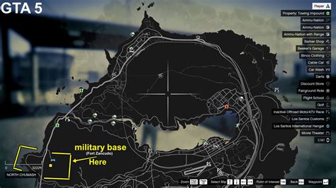 In GTA 5 where is the military base? Location on Map