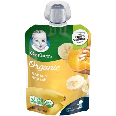 Gerber Organic Stage 2, Banana Squash Baby Food, 1 Pouch - Walmart.com ...