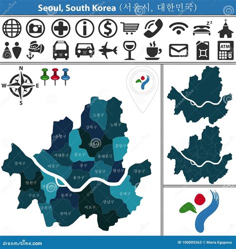 Map of Seoul with Districts Stock Vector - Illustration of seoulite ...