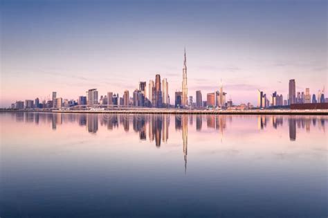 Sunrise Over the Skyline of Dubai Downtown Stock Image - Image of ...