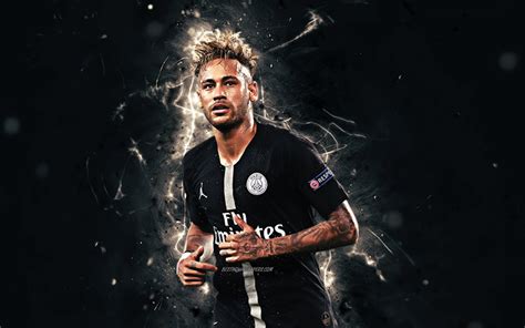 Download wallpapers Neymar JR, black uniform, brazilian footballers, striker, PSG FC, Ligue 1 ...