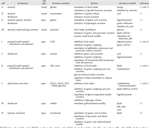 Main Types of Enteroendocrine Cells Expressed in the Gastrointestinal... | Download Scientific ...