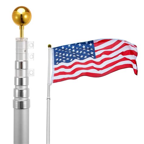 Voilamart 20ft Flagpole Telescopic 5 Sectional Fly 2 Flags, Outdoor ...