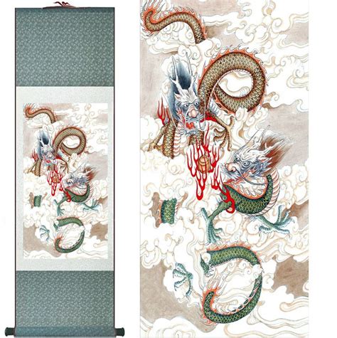 Dragon painting two dragons playing the fire ball Chinese scroll ...