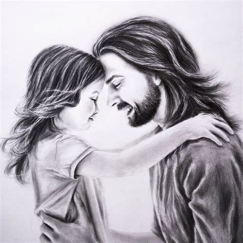 Jesus and the Child Drawing Print Jesus Portrait Jesus and - Etsy