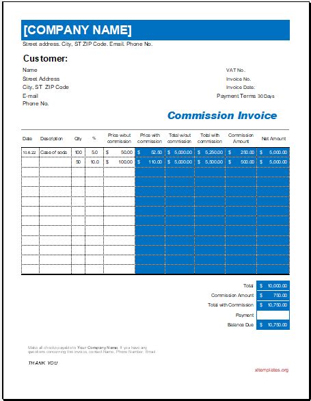 Commission Invoice Format for Excel | Download Template