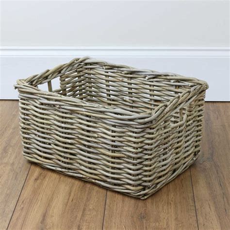 Rectangular Grey & Buff Rattan Wicker Basket - The Basket Company