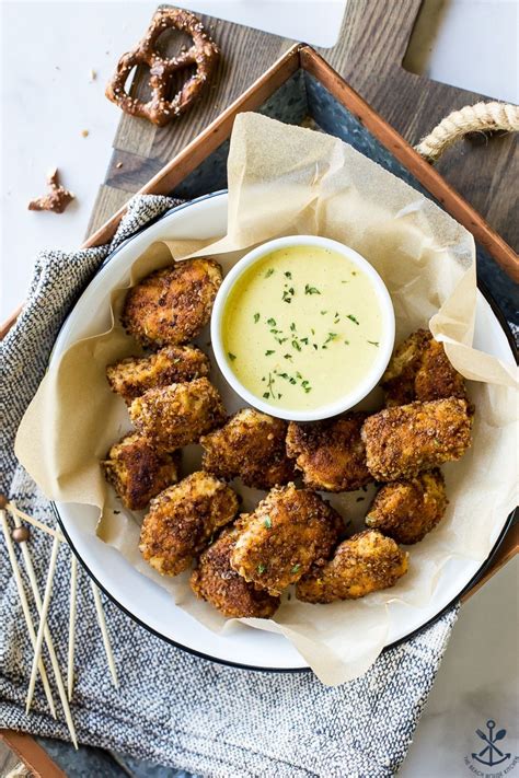 Pretzel Crusted Chicken Nuggets with Mustard Dipping Sauce | These ...