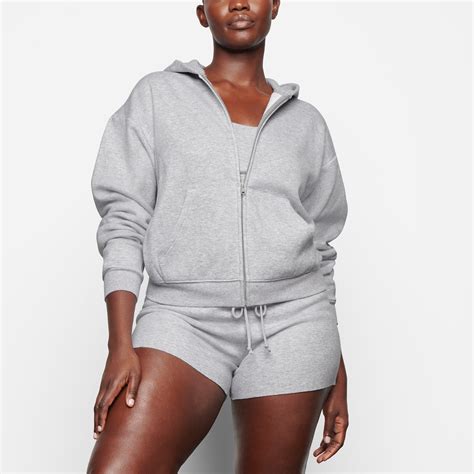 Cotton Fleece Zip Up Hoodie - Heather Grey | SKIMS