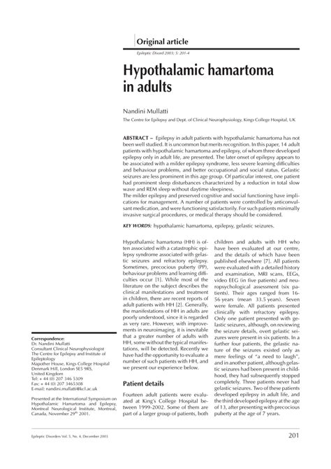 (PDF) Hypothalamic hamartoma in adults