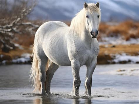 Premium AI Image | a white horse standing in water