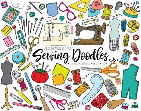 Doodle Sewing Vector Pack, Sew Craft Clipart, Handmade Clipart ...