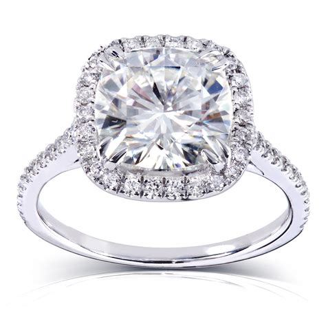 Annello 14k Gold Cushion-cut Moissanite and 1/4 ct TDW Diamond Engagement Ring (G-H, I1-I2 ...