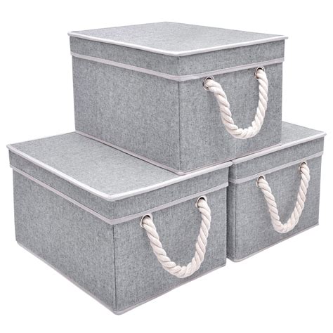 Foldable Fabric Storage Boxes with Lid & Handles, 3-Pack, Large, Slate ...