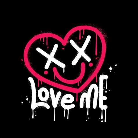 Love me text written in urban graffiti style with heart character with ...