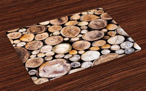 Rustic Placemats Set of 4 Wooden Logs Background Circular Shaped Oak Tree Life and Growth Theme ...