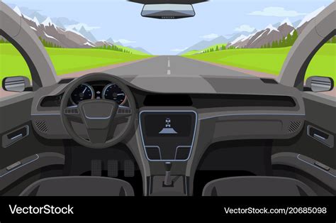 Vehicle salon inside car driver view with rudder Vector Image