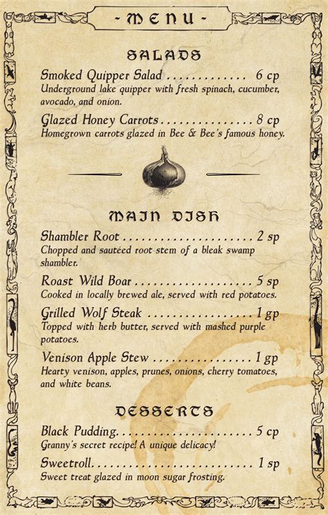 [OC] Tavern Menu (Printable .PNG in comments) : r/DnD