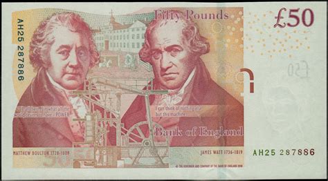 England 50 Pound Sterling note 2011 Matthew Boulton and James Watt ...