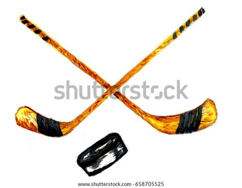 Watercolor Sport Sketch Hockey Stick Puck Stock Illustration 658705525