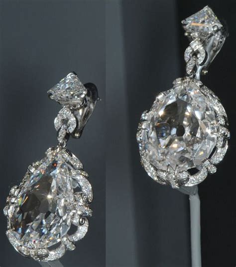 A pair of diamond earrings once owned by Marie Antoinette. It is said ...