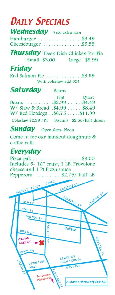 Italian Bakery Lewiston Maine Restaurant Menu - MenusInLA - Lewiston & Auburn Maine Restaurants