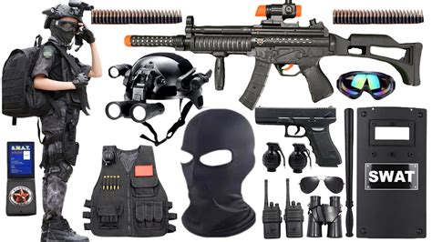 Special police weapon gun toy set unboxing, tactical helmet, M416 ...