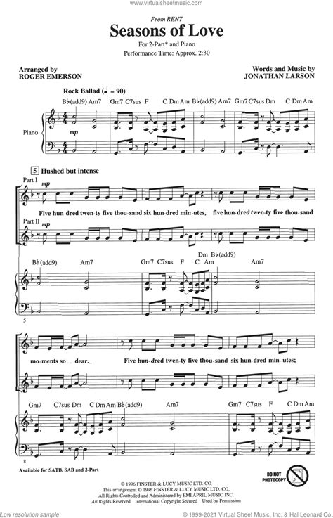 Seasons Of Love (from Rent) (arr. Roger Emerson) sheet music for choir ...