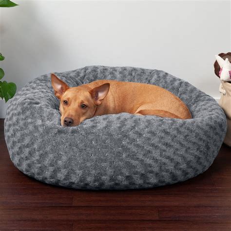 FurHaven Curly Fur Bolster Dog Bed w/Removable Cover, Silver Frosting ...