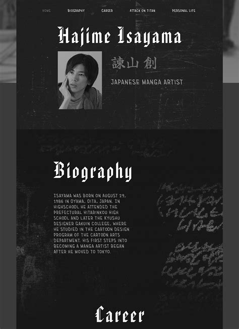 Landing page | Biography website | Hajime Isayama on Behance