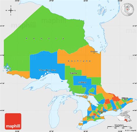 Political Simple Map of Ontario, single color outside