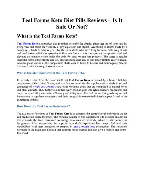 Teal Farms Keto Diet Pills Reviews - Is It Safe Or Not? by nutratrials - Issuu