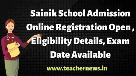 Sainik School Admission Online Registration Open 2023 , Eligibility ...