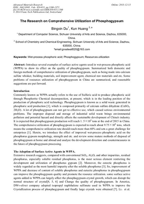 The Research on Comprehensive Utilization of Phosphogypsum | Scientific.Net