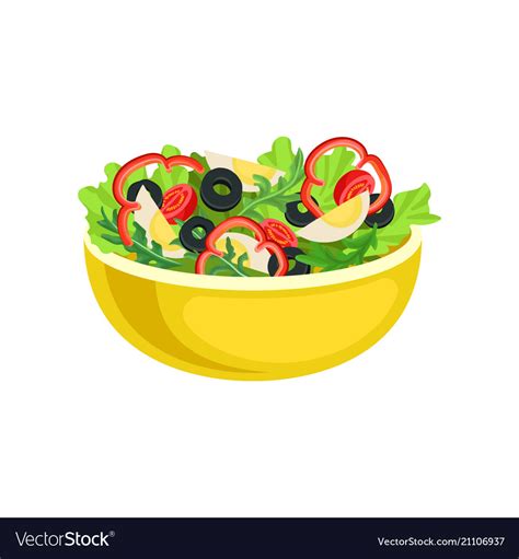 Flat icon of yellow bowl with tasty salad Vector Image