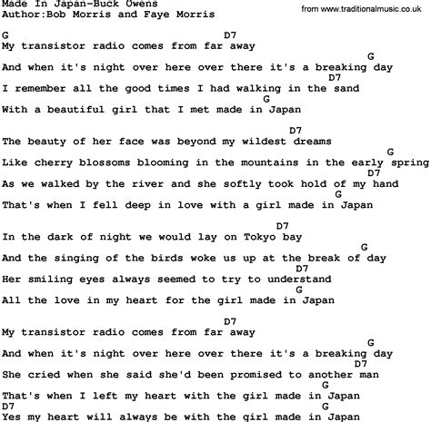 Buck Owens Song Lyrics | Country music song: Made In Japan-Buck Owens lyrics and chords Lyrics ...