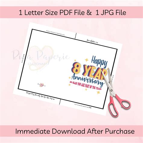 Happy 8 Year Anniversary Work Anniversary Card Instant Download PDF Card Template Rina Paperie ...