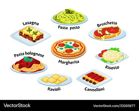 Italian traditional food set lasagna with melted Vector Image