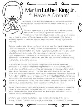 Martin Luther King Jr.'s "I Have A Dream" Speech by Denise Hill | TpT