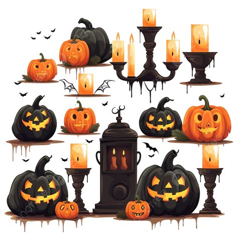Halloween Clipart Spooky Decor Ghosts Ghosts Evil Pumpkin Spider Candles Cauldron, Halloween ...