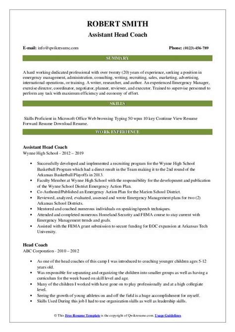 Head Coach Resume Samples | QwikResume